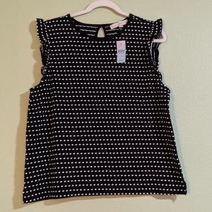 Loft Black Sleeveless Petite Top with White Spots